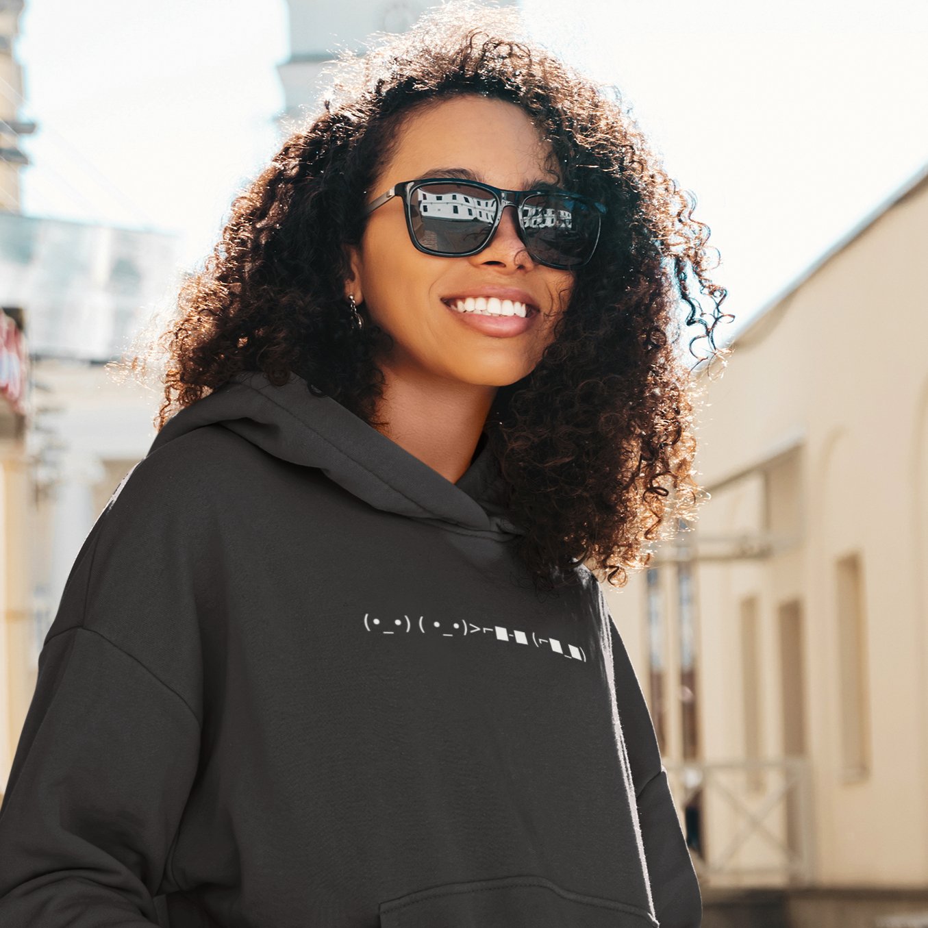 Black ( •_•) ( •_•)>⌐■ - ■ (⌐■_■) | "Deal With It" Emoticon Graphic Hoodie for Men and Women - Emote IRL