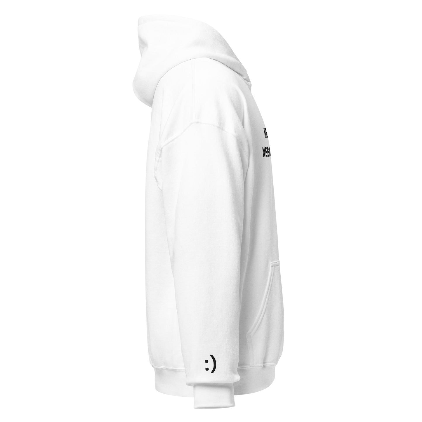 White Negate Negativity Emoji Graphic Hoodie for Men and Women - Emote IRL