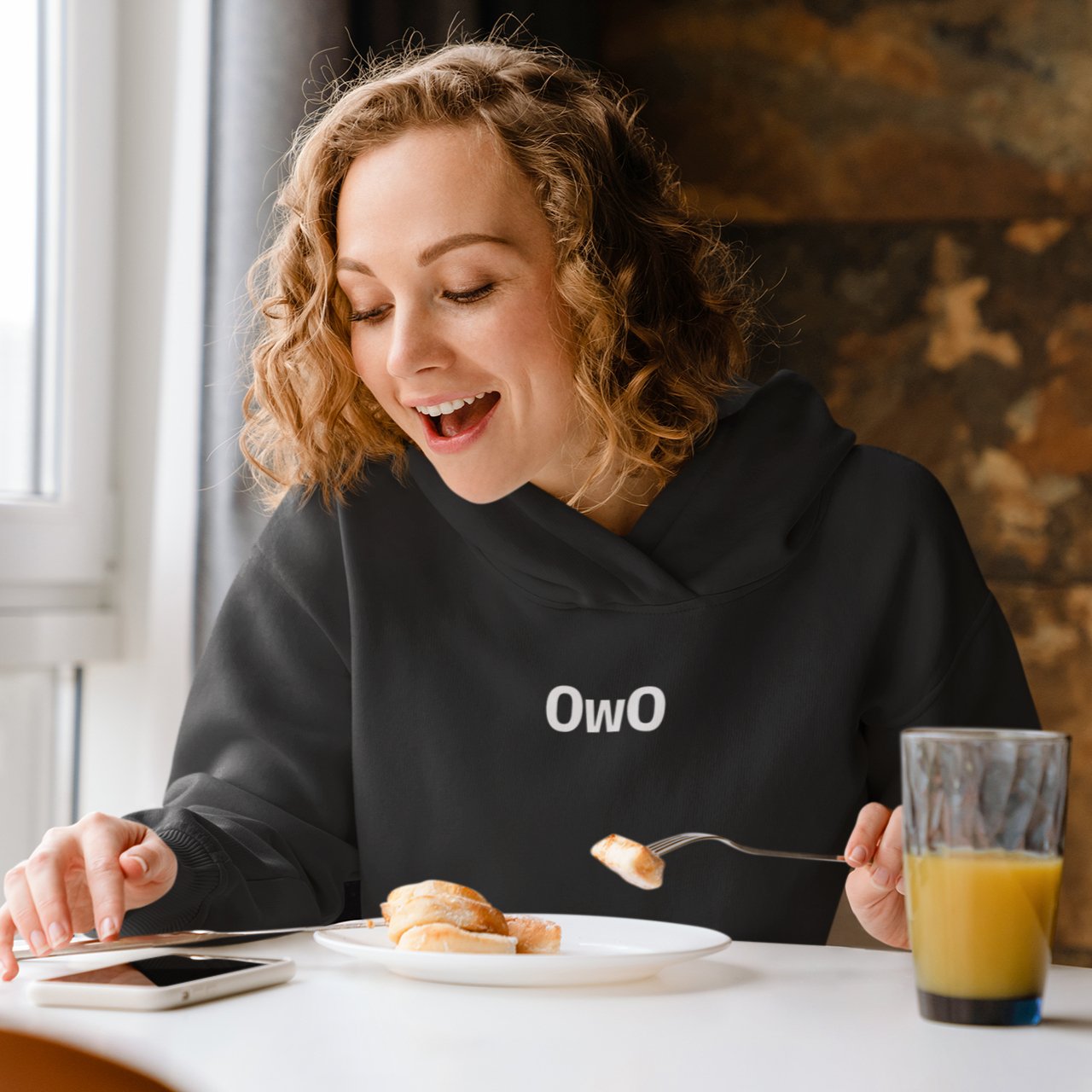 Black OwO | Cute Surprised Emoticon Graphic Hoodie for Men and Women - Emote IRL