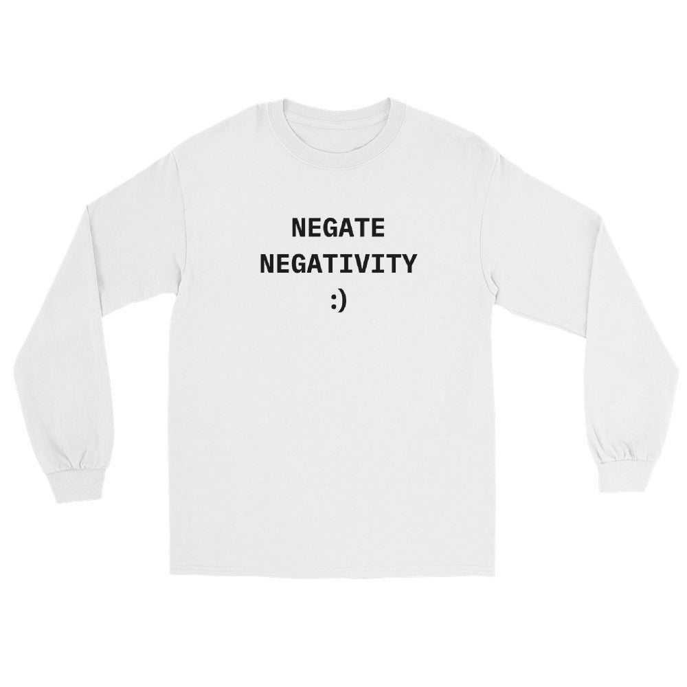 White Negate Negativity Emoji Graphic Long Sleeve T Shirt for Men and Women - Emote IRL