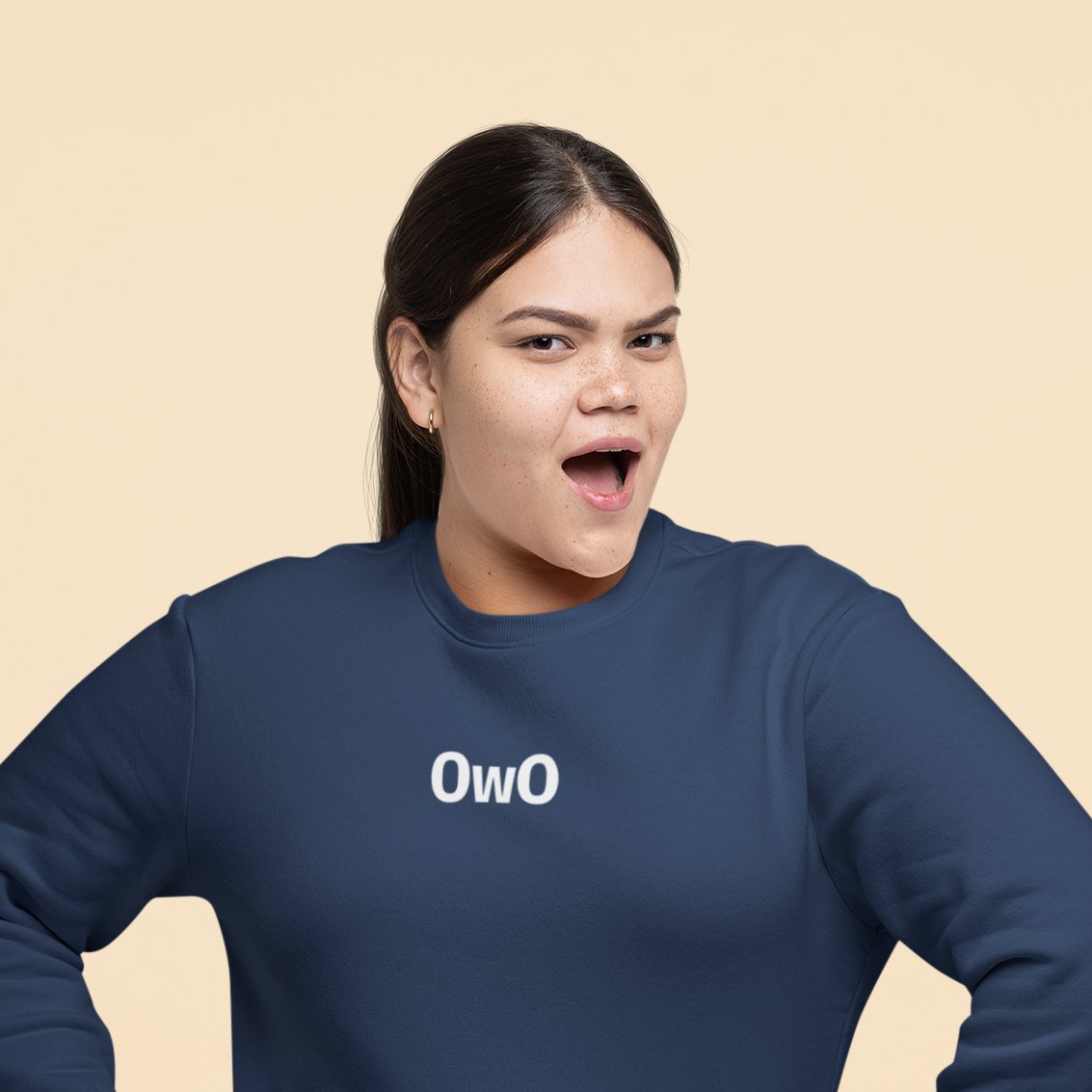 Black OwO | Cute Surprised Emoji Embroidery Graphic Sweatshirt for Men and Women - Emote IRL
