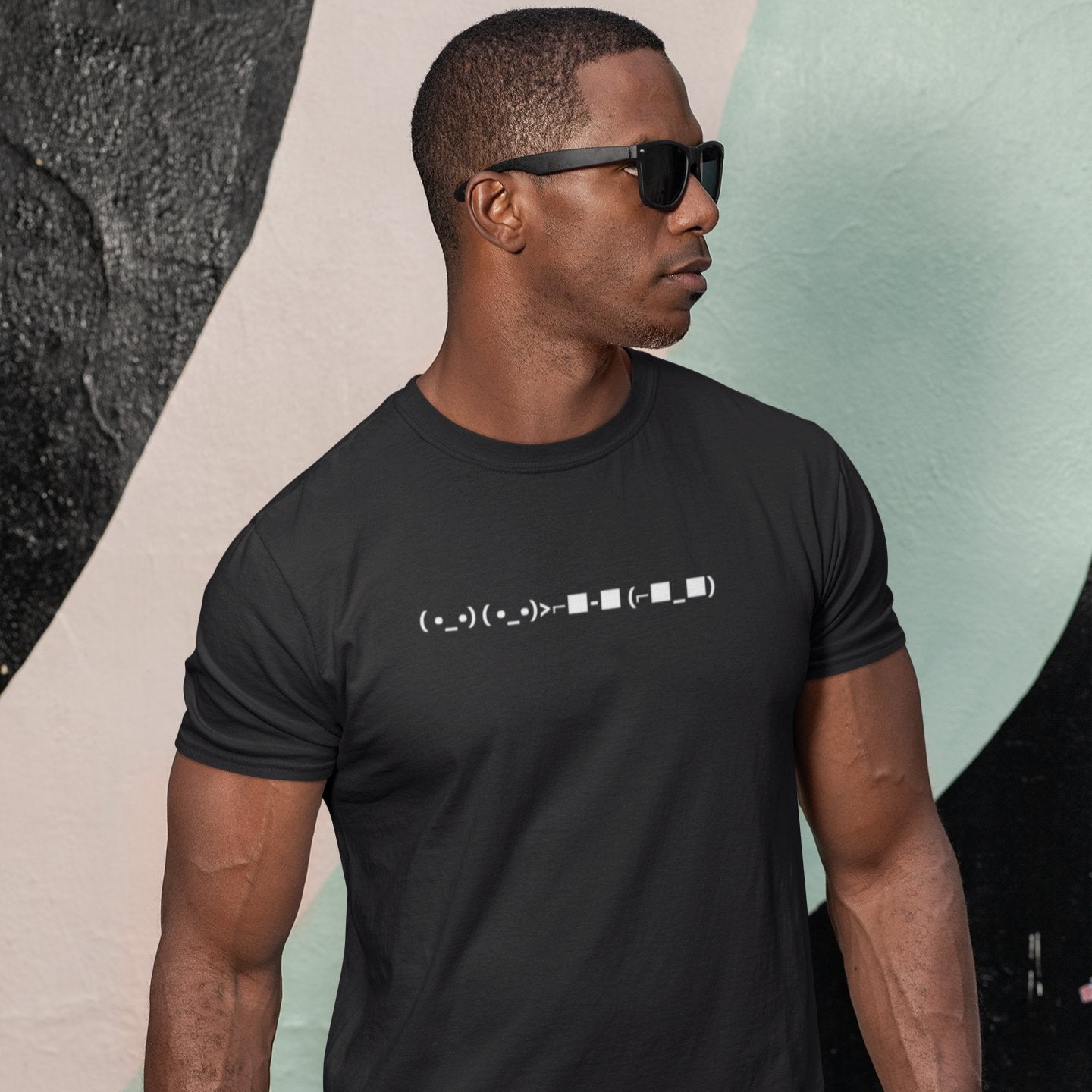 Black ( •_•) ( •_•)>⌐■ - ■ (⌐■_■) | "Deal With It" Emoticon Graphic T shirt for Men and Women - Emote IRL