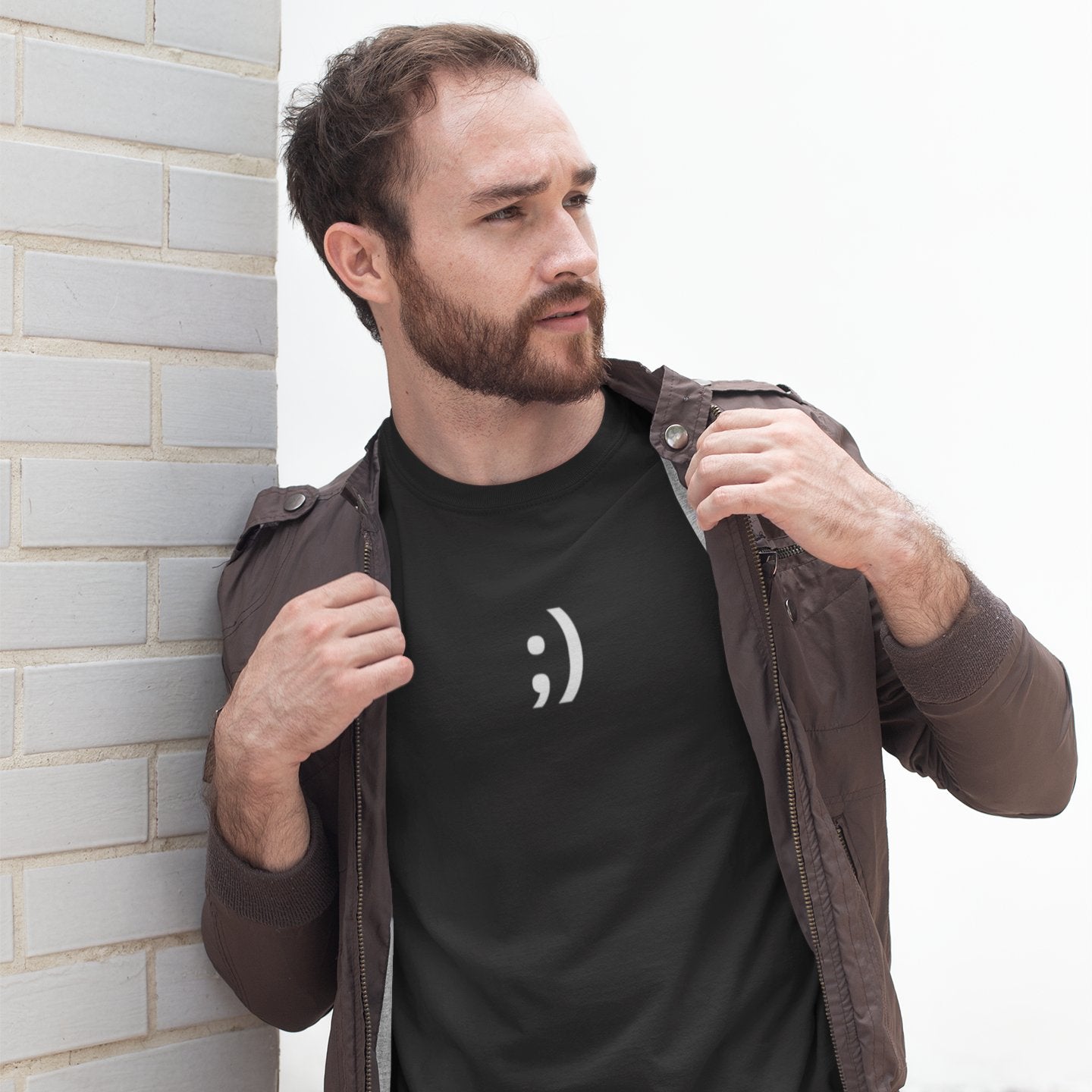 Black ;) | Winky Smiley Face Emoji Graphic T shirt for Men and Women - Emote IRL