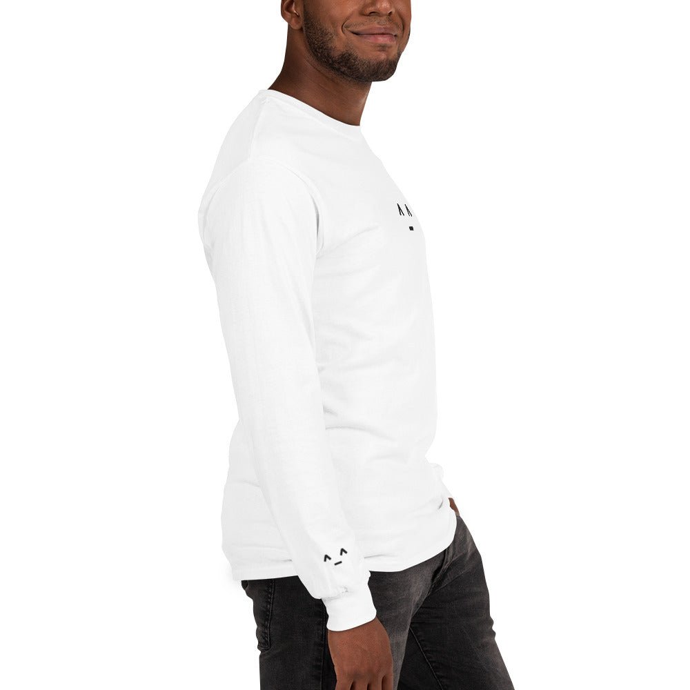 White ^_^ | Happy Face Emoji Embroidery Design Long Sleeve T shirt for Men and Women - Emote IRL