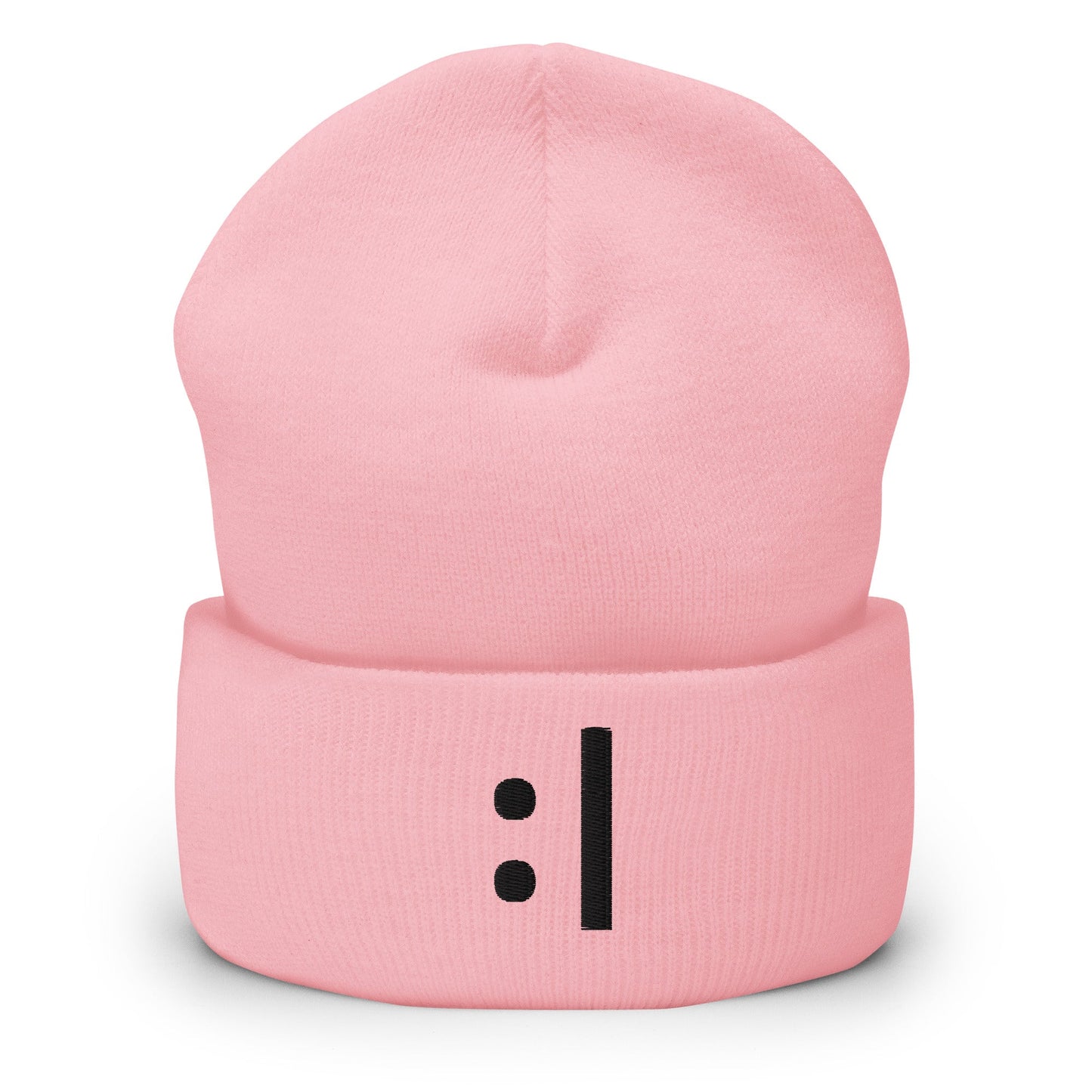 Baby Pink :| | Bored Emoji Embroidery Design Beanie for Men and Women - Emote IRL
