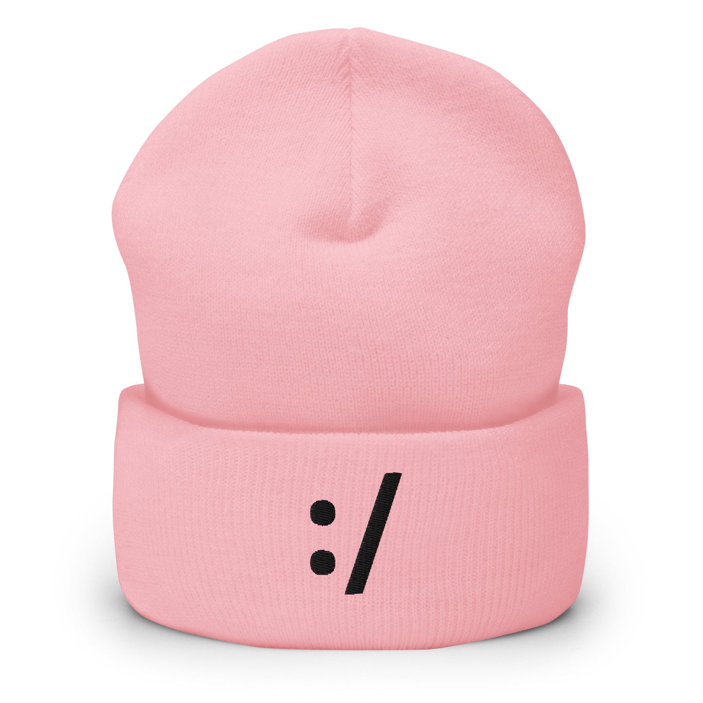 Baby Pink :/ | Disappointed Emoji Embroidery Design Beanie for Men and Women - Emote IRL