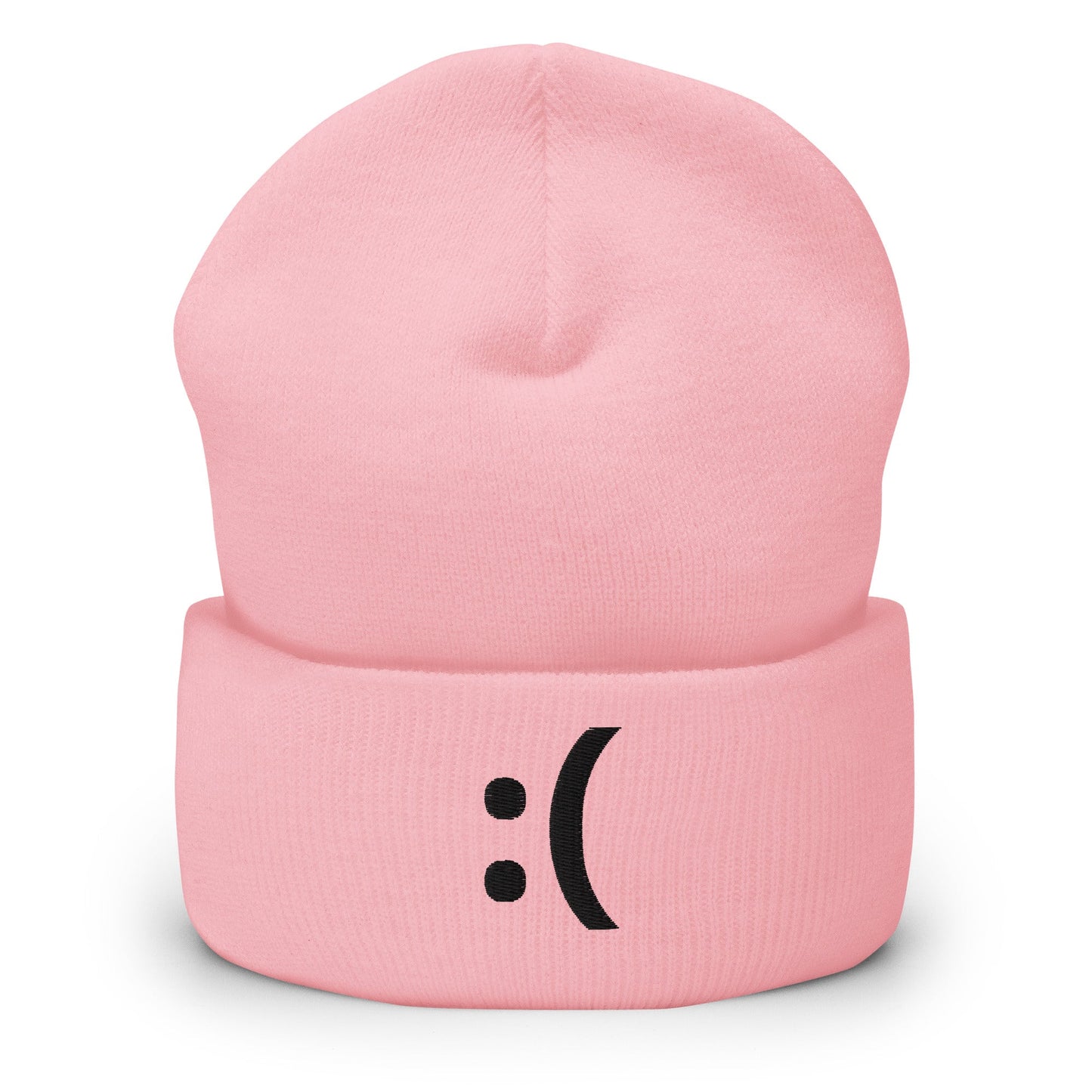 Baby Pink :( | Sad Emoji Graphic Embroidery Design Beanie for Men and Women - Emote IRL