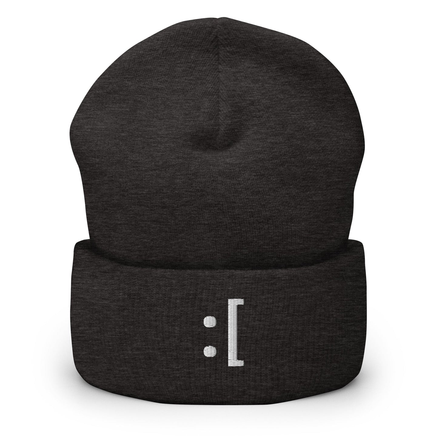 Dark Grey :[ | Sad Face Emoji Embroidery Design Beanie for Men and Women - Emote IRL