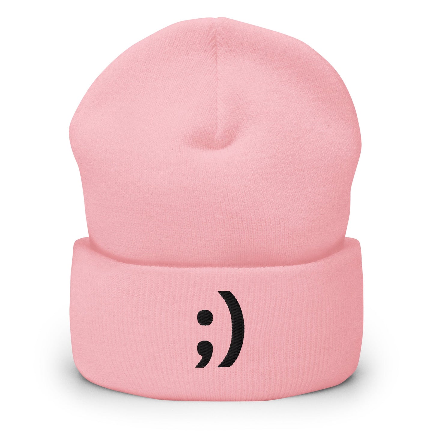 Baby Pink ;) | Winky Smiley Face Emoji Embroidery Design Beanie for Men and Women - Emote IRL
