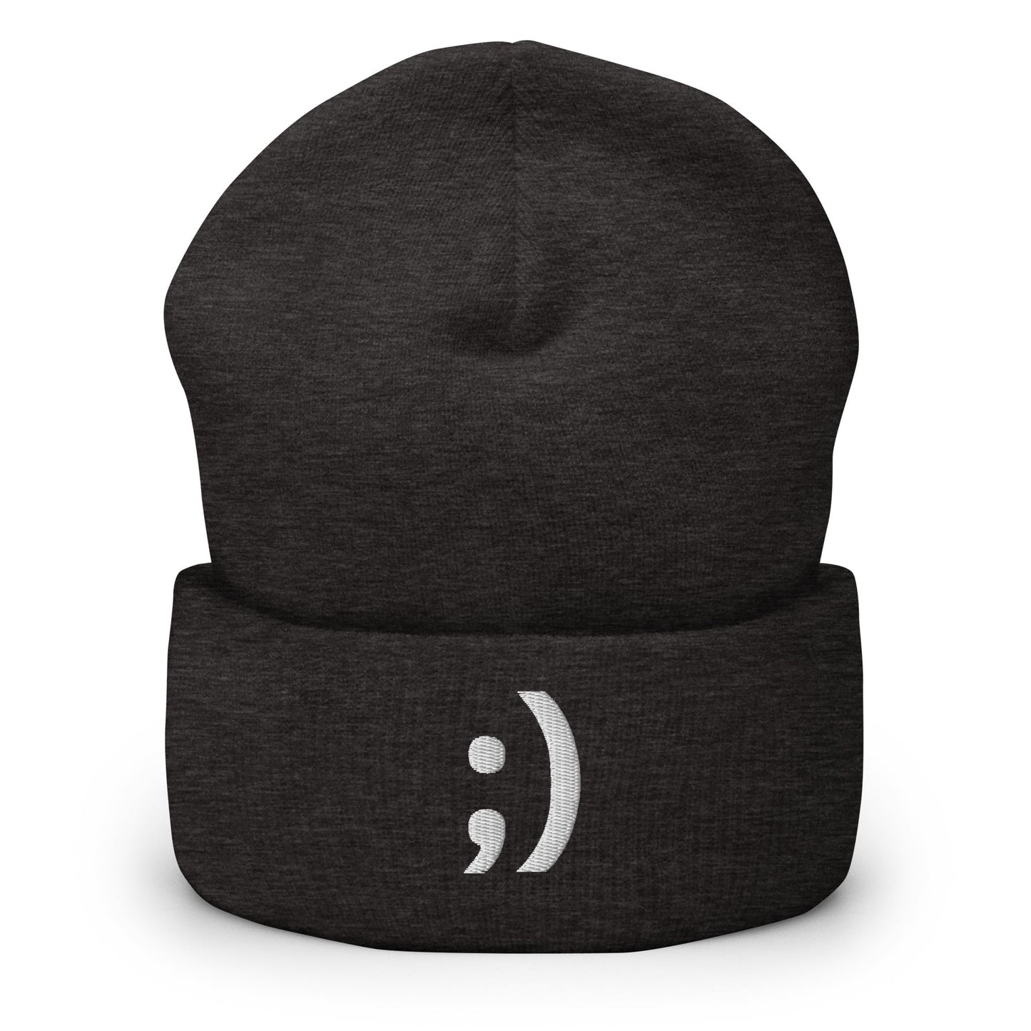 Dark Grey ;) | Winky Smiley Face Emoji Embroidery Design Beanie for Men and Women - Emote IRL