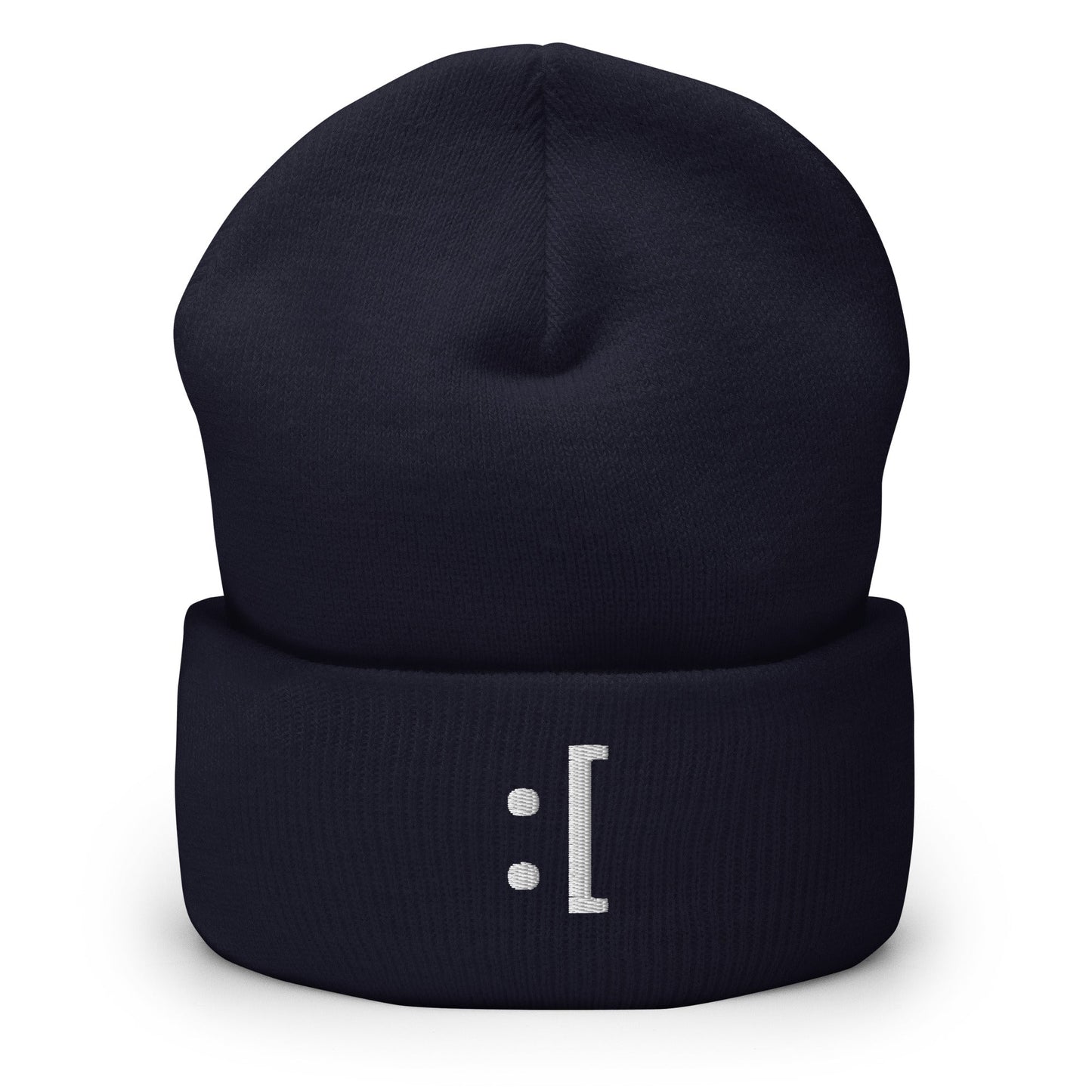 :[ | Sad Face Emoji Embroidery Black Design Beanie for Men and Women- Emote IRL
