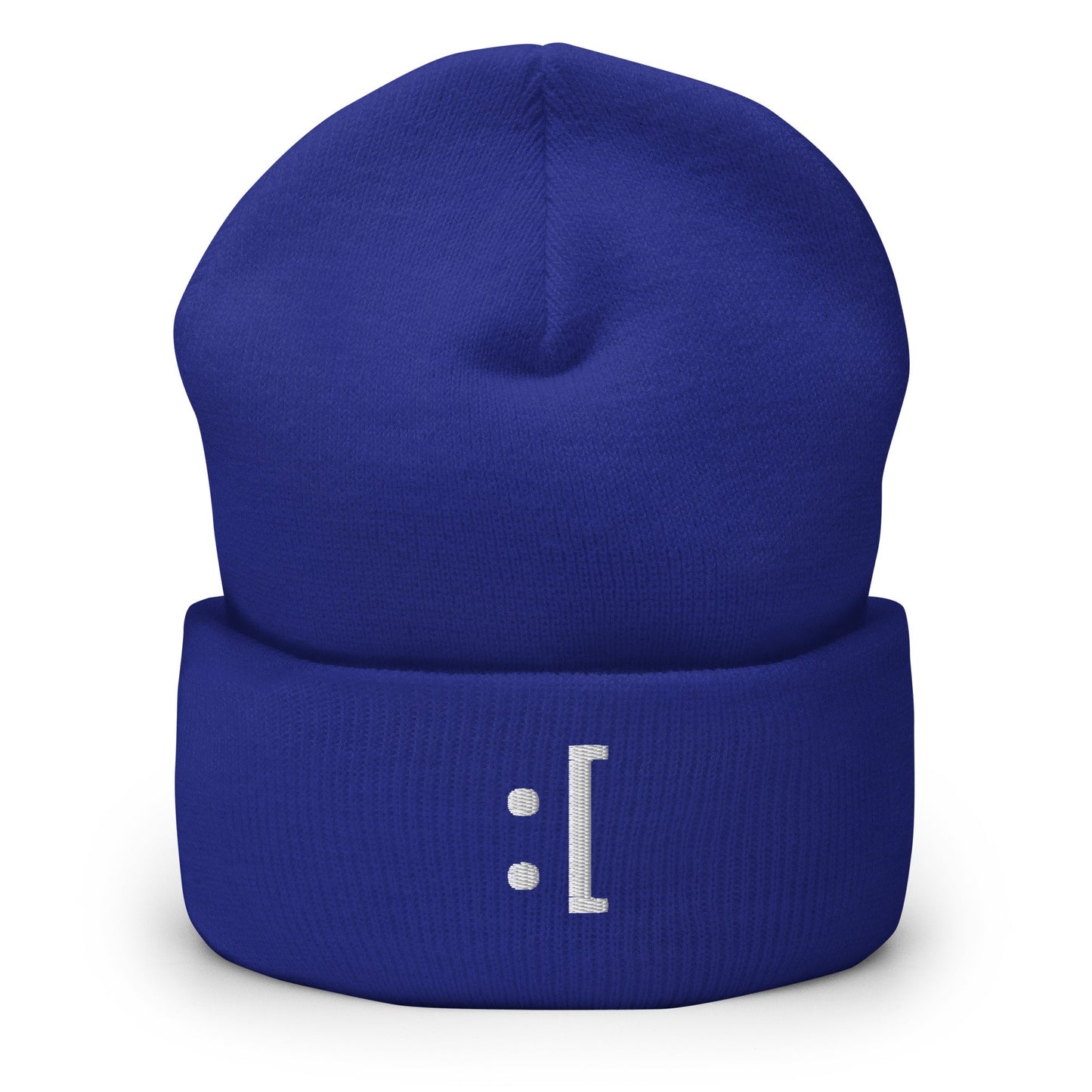 :[ | Sad Face Emoji Embroidery Blue Design Beanie for Men and Women- Emote IRL