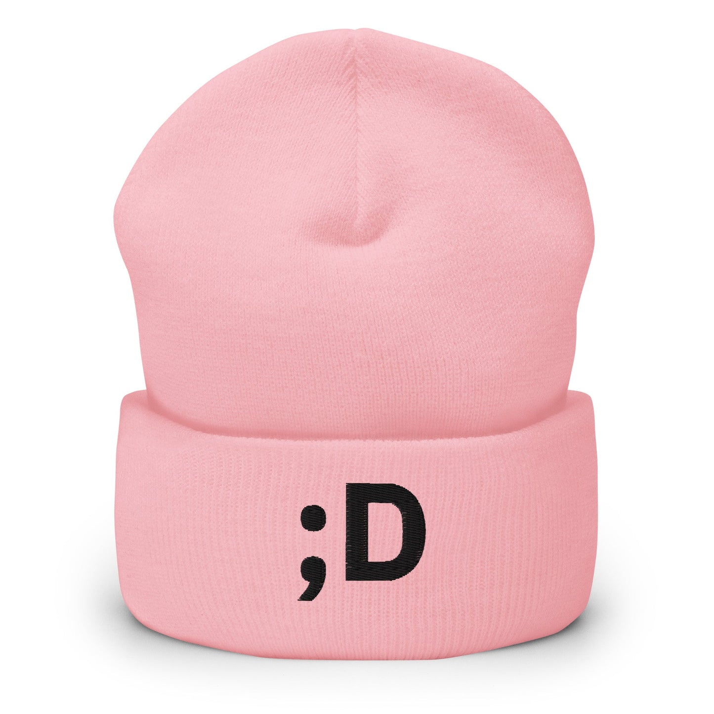 Baby Pink ;D | Winky Happy Face Emoji Embroidery Design Beanie for Men and Women - Emote IRL