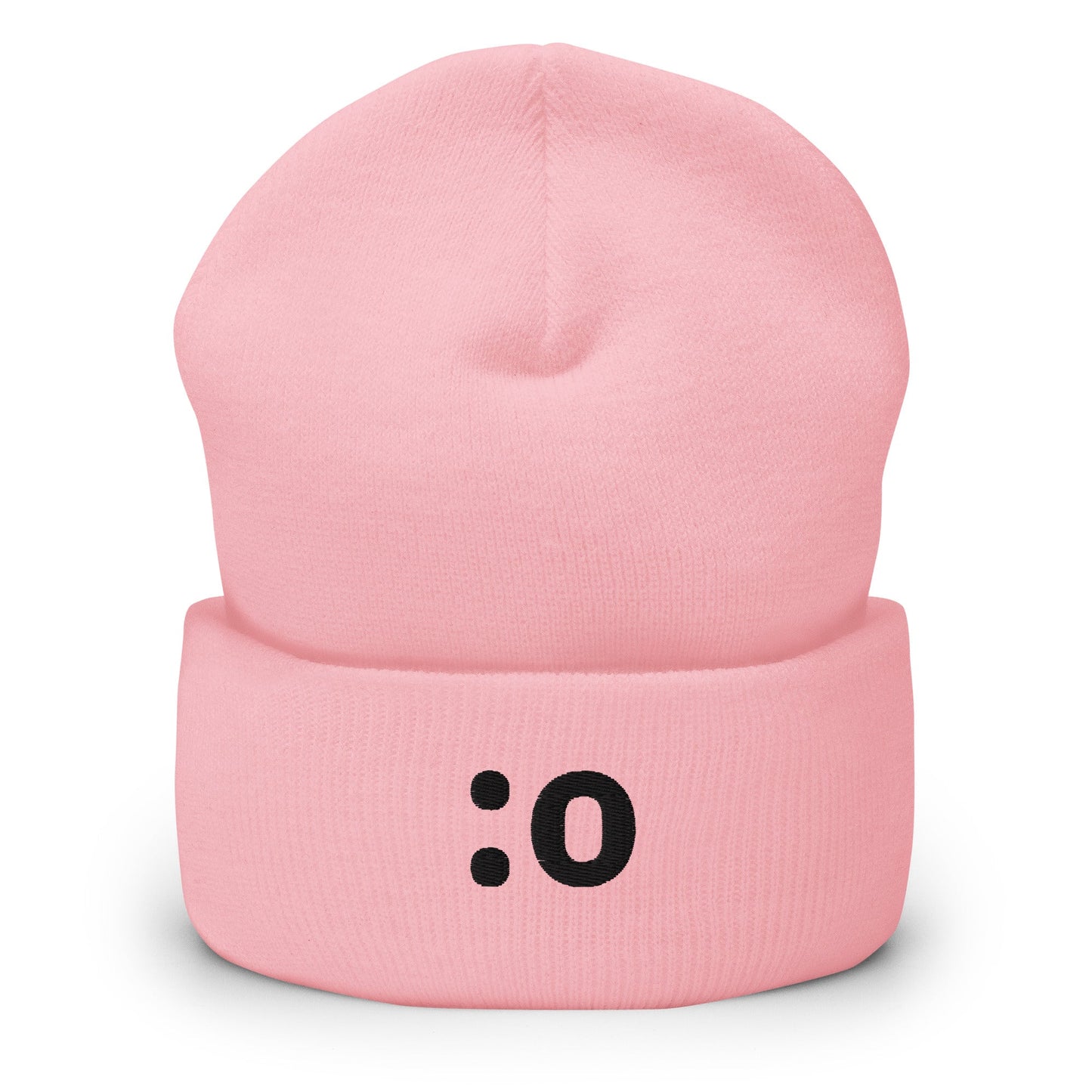 Baby Pink :o | Surprised Emoji Embroidery Design Beanie for Men and Women - Emote IRL