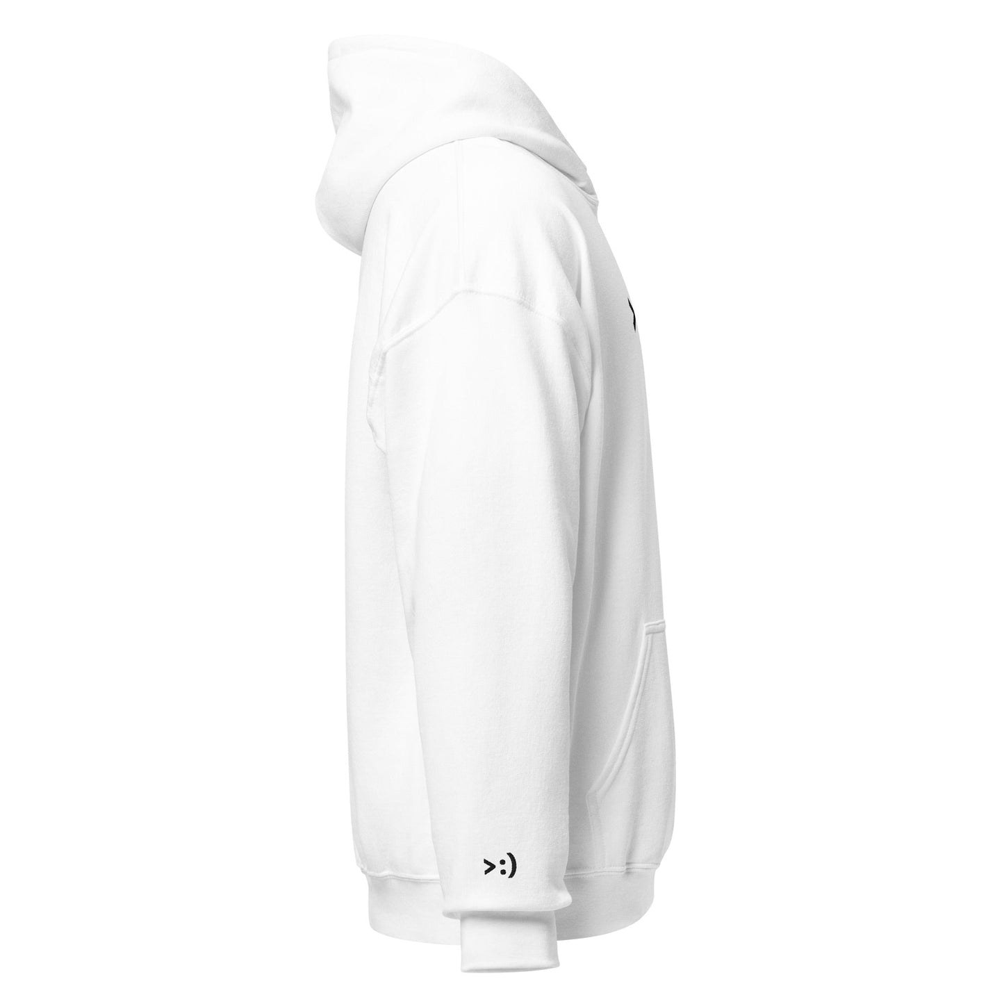 White >:) | Evil Eyebrow Emoji Graphic Hoodie for Men and Women - Emote IRL