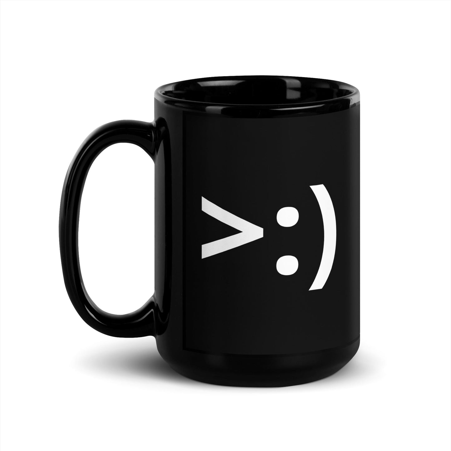 >:) | Evil Eyebrow Emoji 15 oz Big Ceramic Coffee Mug and Tea Mug (left view) - Emote IRL