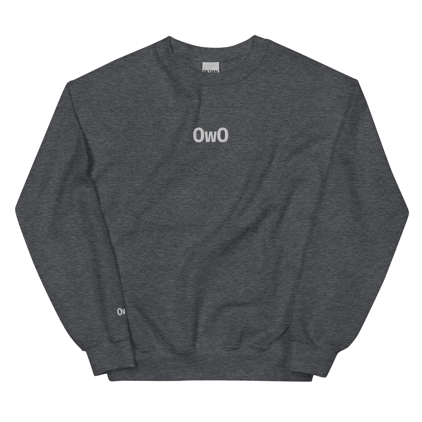 Dark Heather OwO | Cute Surprised Emoji Embroidery Graphic Sweatshirt for Men and Women - Emote IRL