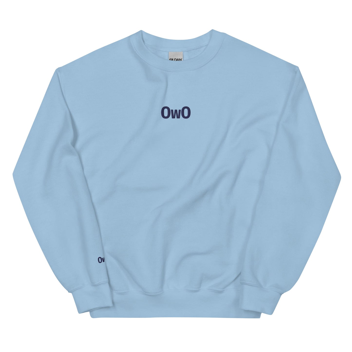 Light Blue OwO | Cute Surprised Emoji Embroidery Graphic Sweatshirt for Men and Women - Emote IRL