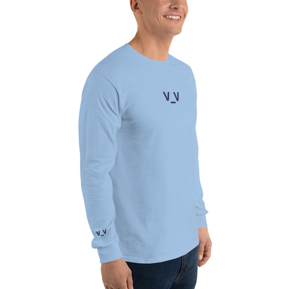 Light Blue V_V | Sleepy Emoji Embroidery Design Long Sleeve T shirt for Men and Women - Emote IRL