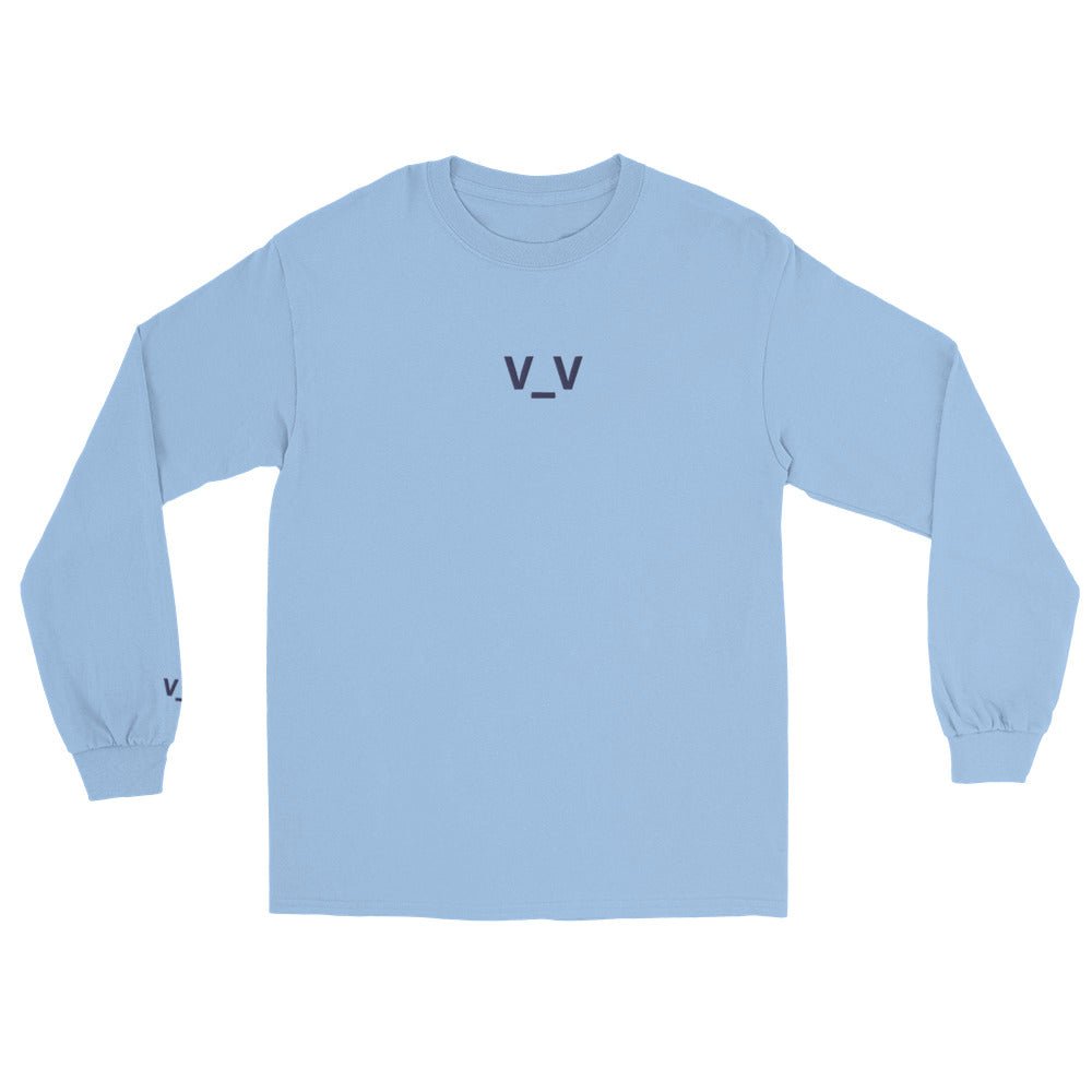 Light Blue V_V | Sleepy Emoji Embroidery Design Long Sleeve T shirt for Men and Women - Emote IRL