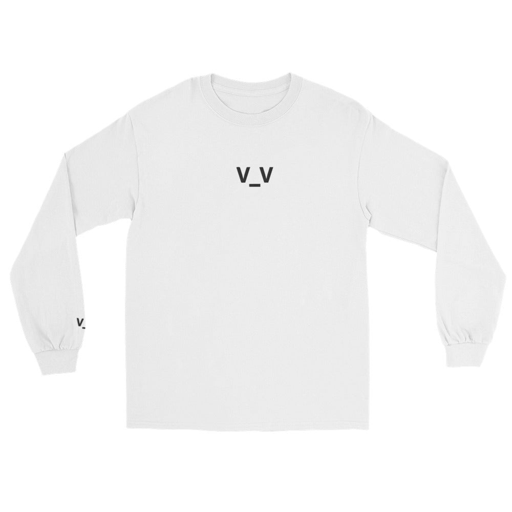 White V_V | Sleepy Emoji Embroidery Design Long Sleeve T shirt for Men and Women - Emote IRL