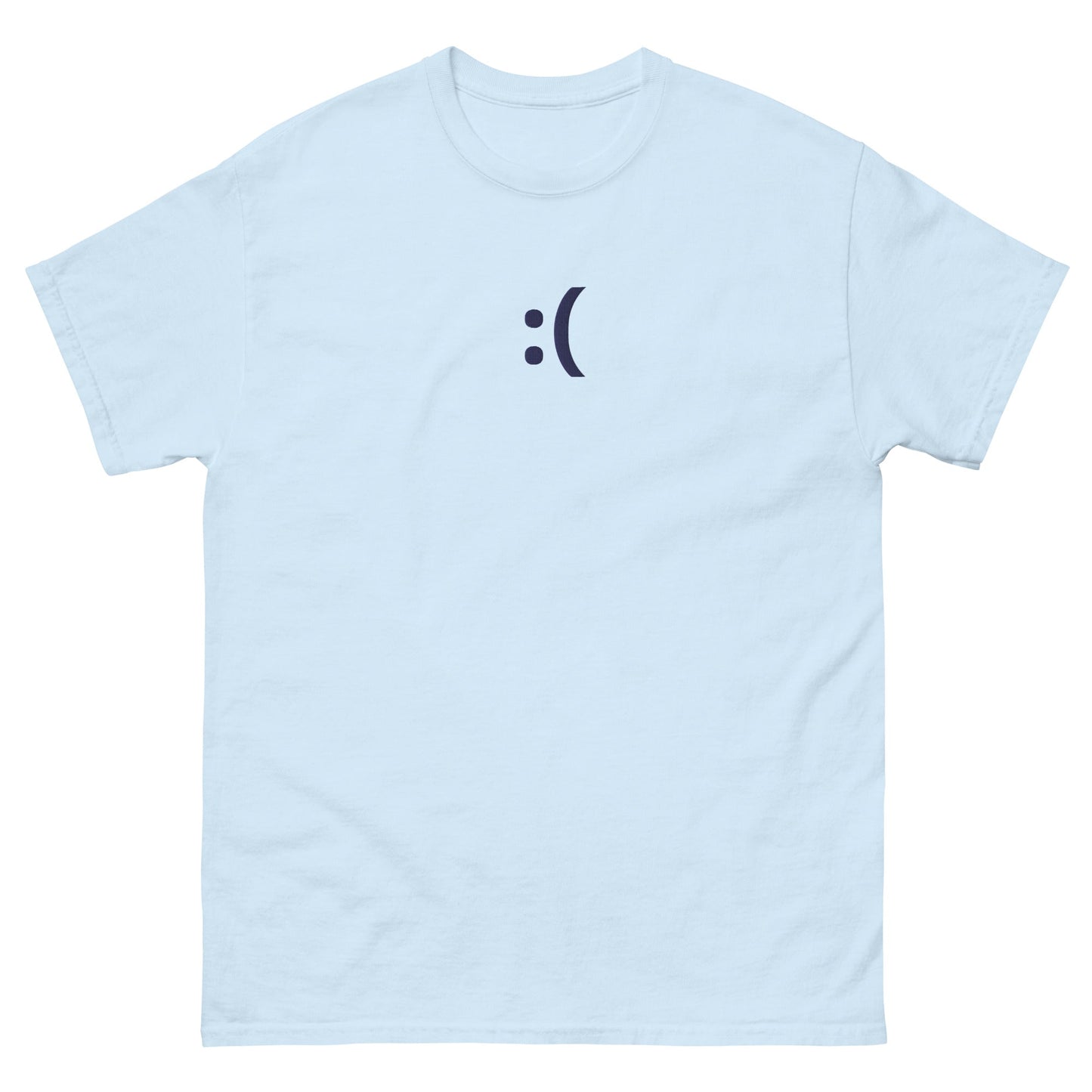 Light Blue :( | Sad Smiley Emoji Embroidery Design T shirt for Men and Women - Emote IRL