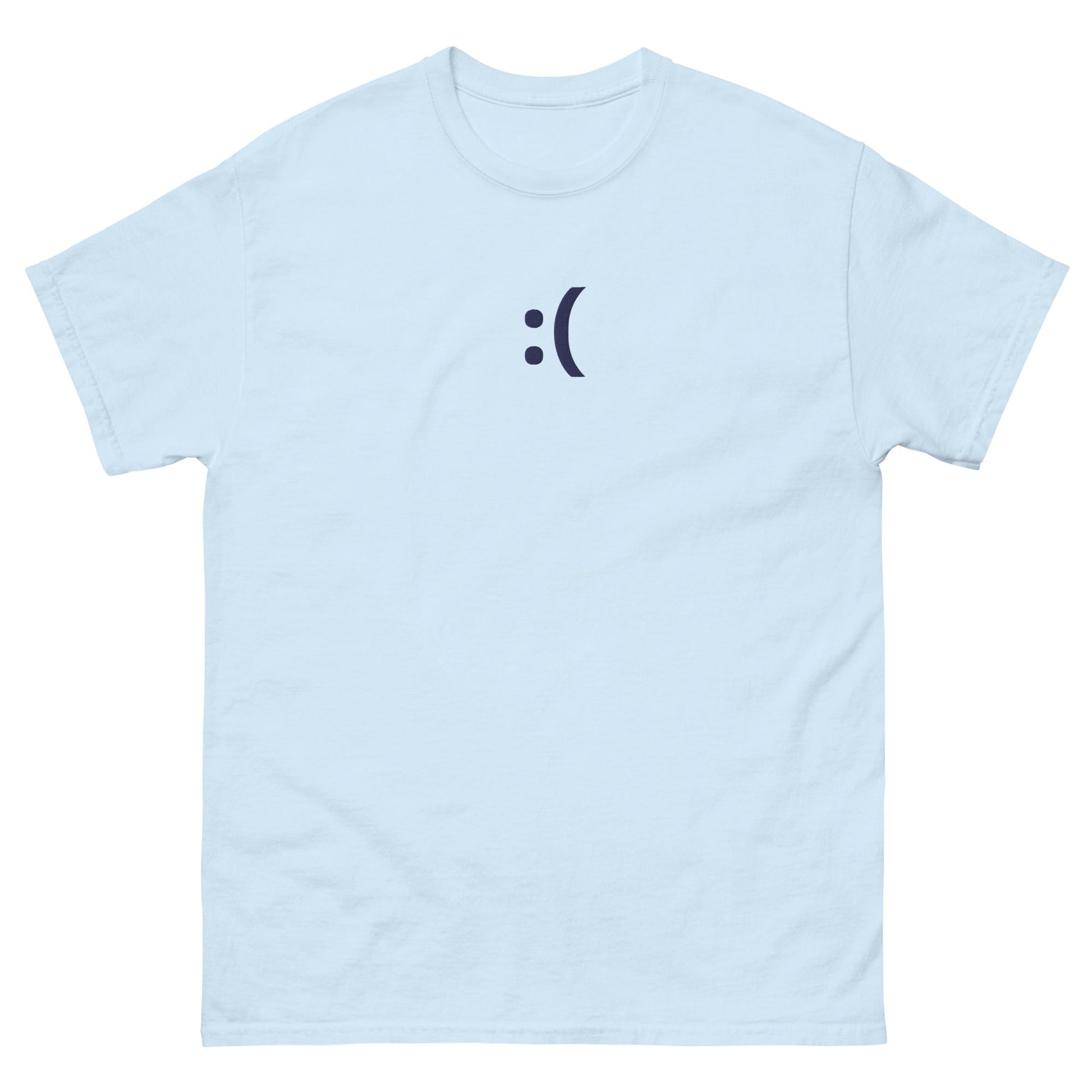 Light Blue :( | Sad Smiley Emoji Embroidery Design T shirt for Men and Women - Emote IRL