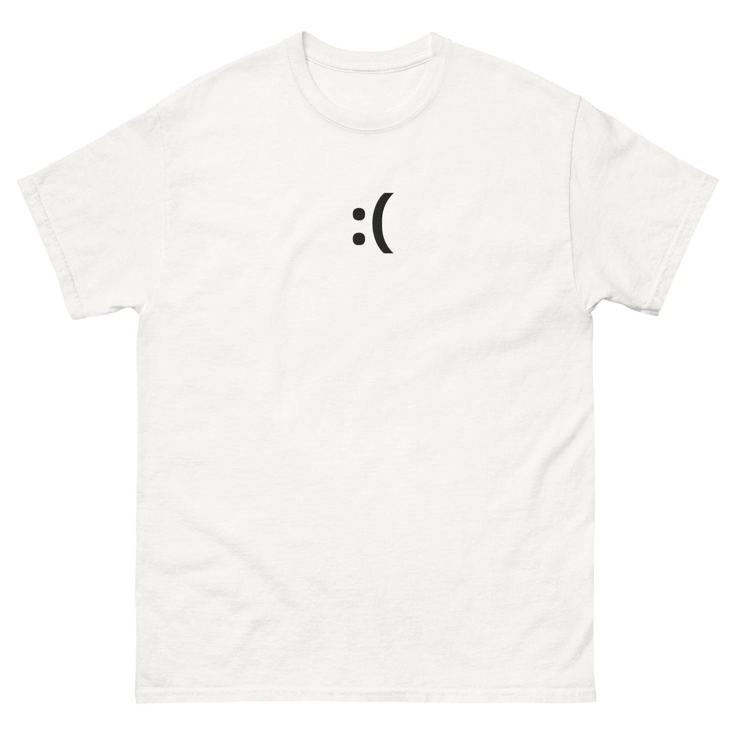 White :( | Sad Smiley Emoji Embroidery Design T shirt for Men and Women - Emote IRL