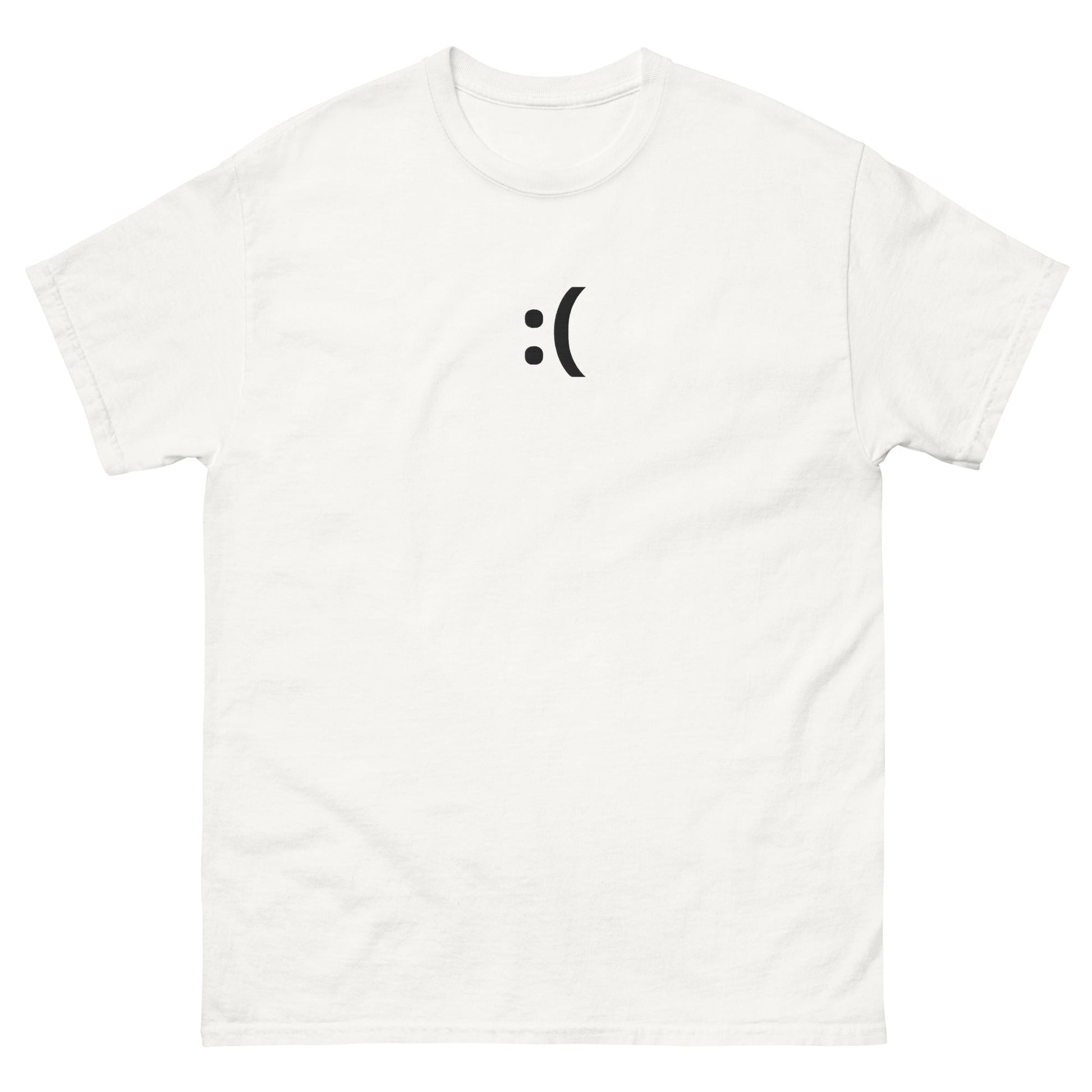 White :( | Sad Smiley Emoji Embroidery Design T shirt for Men and Women - Emote IRL
