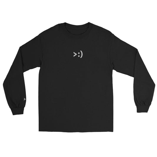 Black >:) | Evil Eyebrow Emoji Embroidery Design Long Sleeve T shirt for Men and Women - Emote IRL