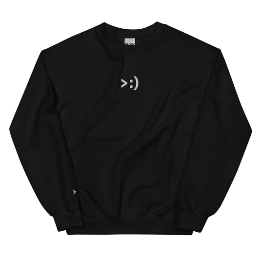 Black >:) | Evil Eyebrow Emoji Embroidery Sweatshirt for Men and Women - Emote IRL