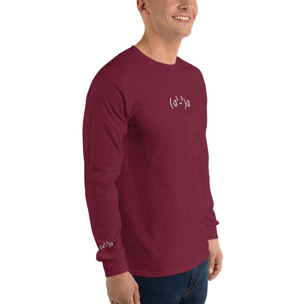 Maroon (ง'̀-'́)ง | Fite Me Emoticon Embroidery Design Long Sleeve T shirt for Men and Women - Emote IRL