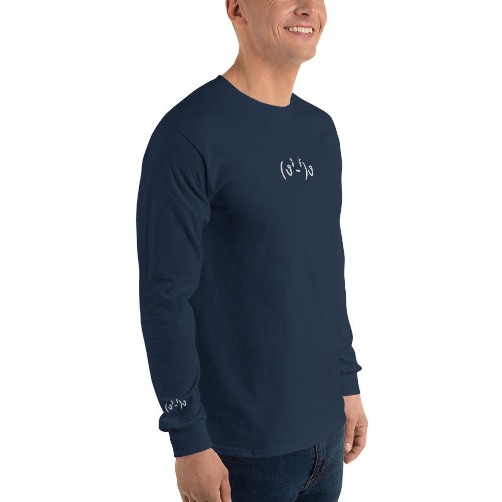 Navy (ง'̀-'́)ง | Fite Me Emoticon Embroidery Design Long Sleeve T shirt for Men and Women - Emote IRL