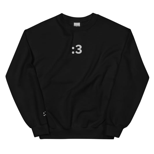 Black :3 | Cute Playful Emoji Embroidery Sweatshirt for Men and Women - Emote IRL