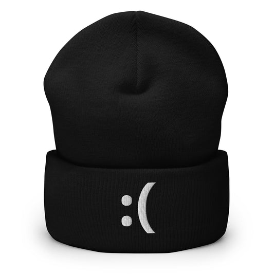 :( | Sad Emoji Graphic Embroidery Black Design Beanie for Men and Women- Emote IRL