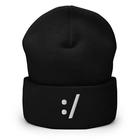 :/ | Disappointed Emoji Embroidery Black Design Beanie for Men and Women- Emote IRL