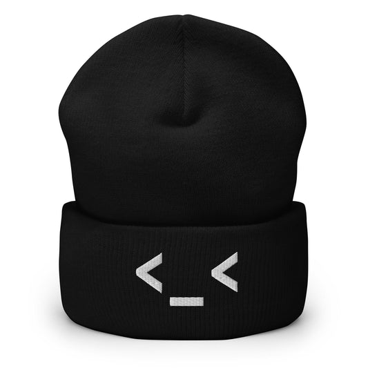 <_< | Shifty Left Glance Emoji Embroidery Black Design Beanie for Men and Women- Emote IRL