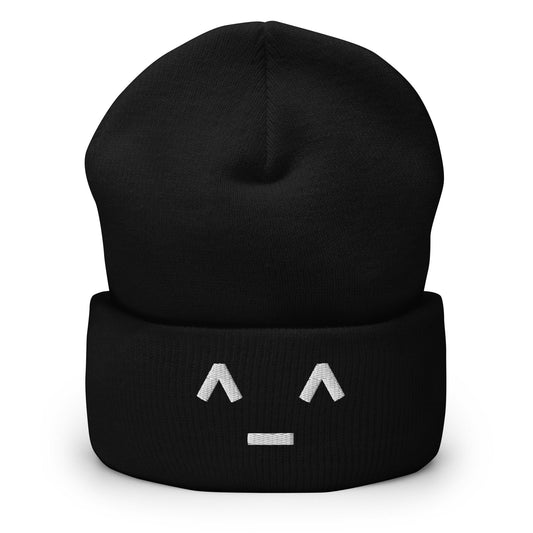 ^_^ | Happy Face Emoji Embroidery Black Design Beanie for Men and Women- Emote IRL