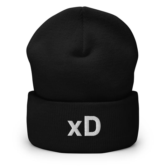 xD | Cry Laughing Emoji Embroidery Black Design Beanie for Men and Women- Emote IRL