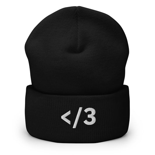 </3 | Heartbreak Emoji Embroidery Black Design Beanie for Men and Women- Emote IRL