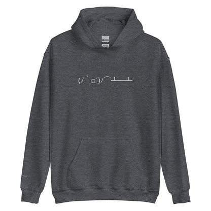 Dark Heather (ﾉ｀□´)ﾉ⌒┻━┻ | Flip the Table Emoticon Hoodie for Men and Women - Emote IRL
