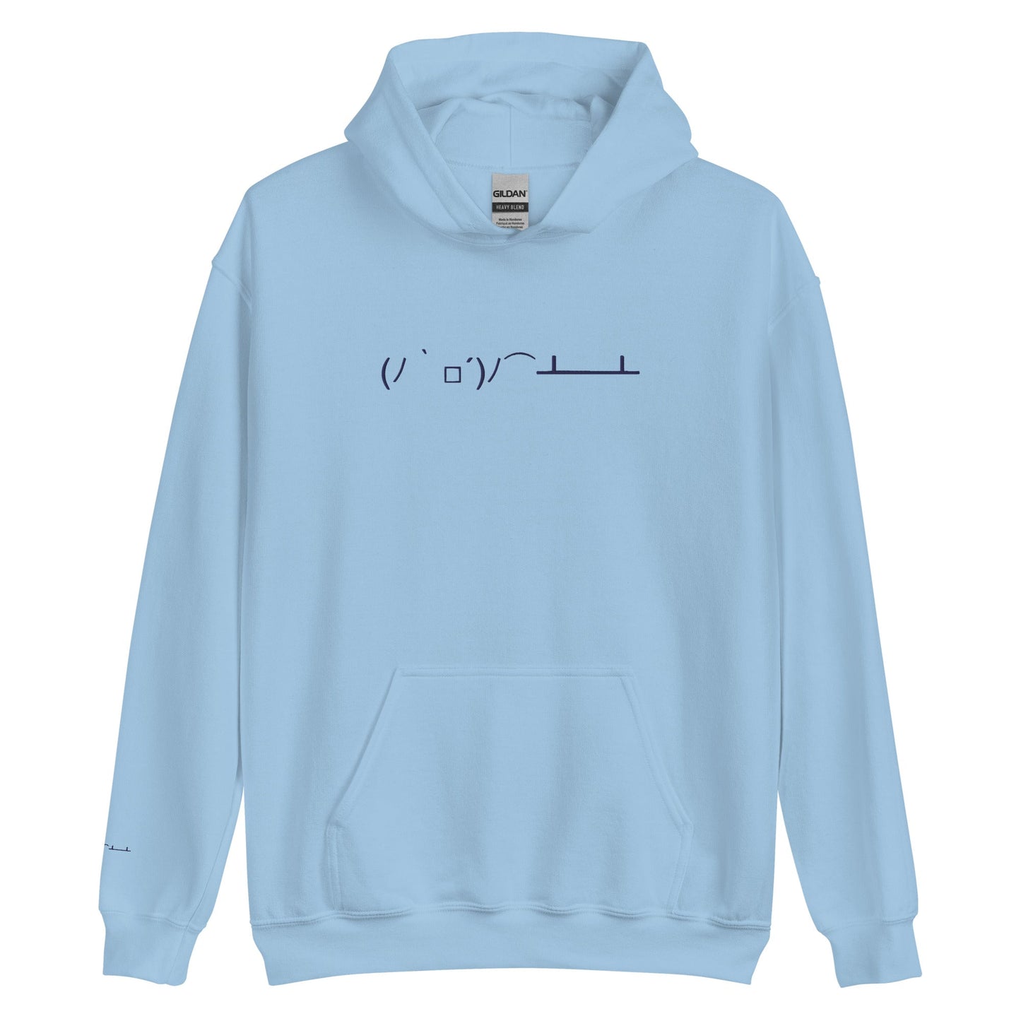 Light Blue (ﾉ｀□´)ﾉ⌒┻━┻ | Flip the Table Emoticon Hoodie for Men and Women - Emote IRL