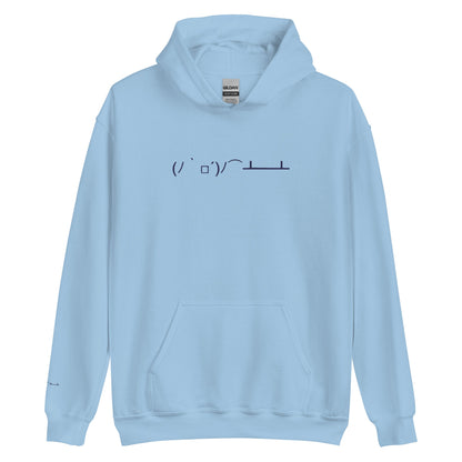 Light Blue (ﾉ｀□´)ﾉ⌒┻━┻ | Flip the Table Emoticon Hoodie for Men and Women - Emote IRL