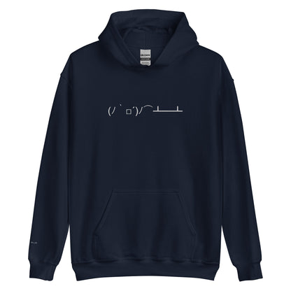 Navy (ﾉ｀□´)ﾉ⌒┻━┻ | Flip the Table Emoticon Hoodie for Men and Women - Emote IRL