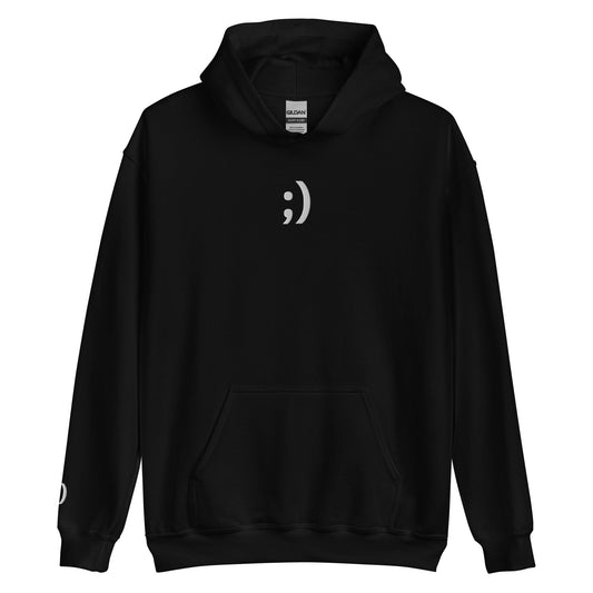 Black ;) | Winky Smiley Face Emoji Graphic Hoodie for Men and Women - Emote IRL