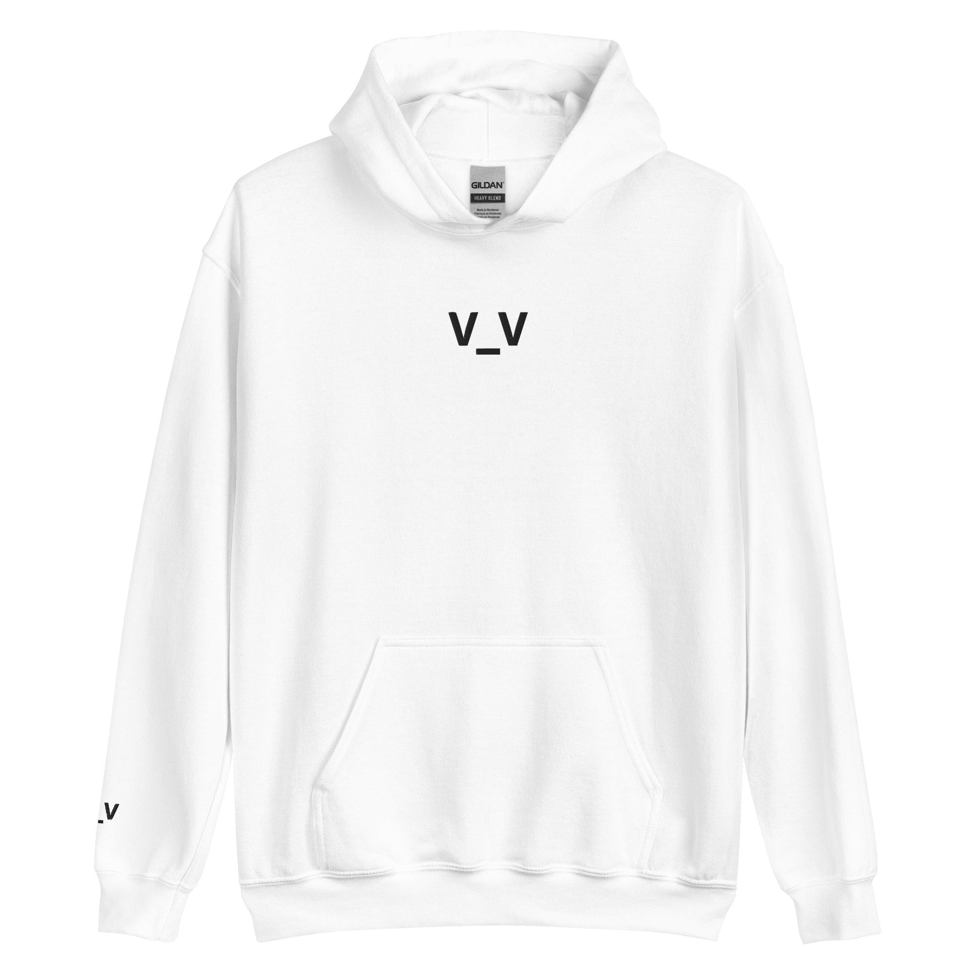 White V_V | Sleepy Emoji Graphic Hoodie for Men and Women - Emote IRL