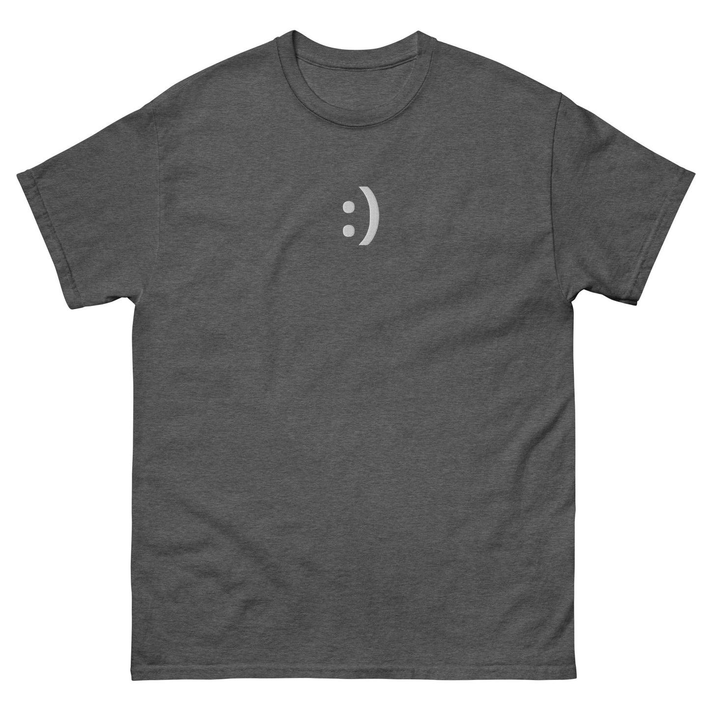 Dark Heather :) | Happy Smiley Emoji Graphic T shirt for Men and Women - Emote IRL